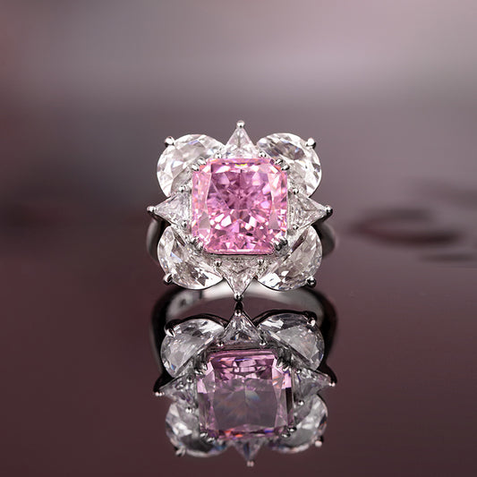 Pink High Carbon Diamond Sterling Silver Ring