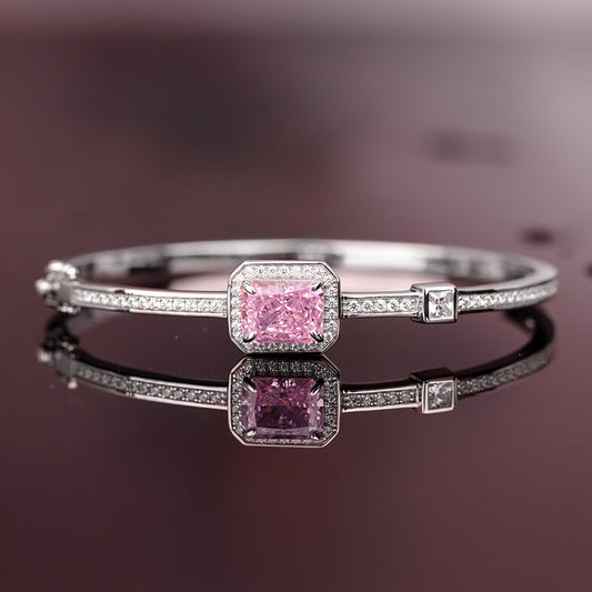 Sterling Silver Set With Pink High Carbon Diamond Bracelet