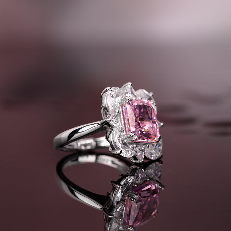 Pink High Carbon Diamond Sterling Silver Ring