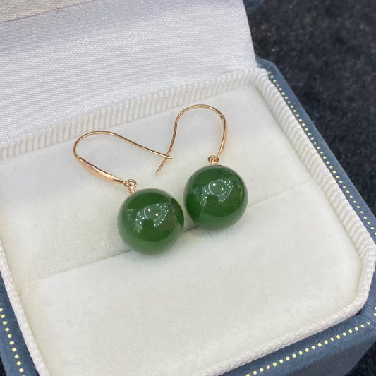 18k gold and Tian jade ear hooks