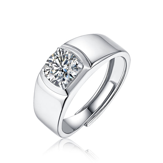 Men's wide Ring Face Moissanite Ring